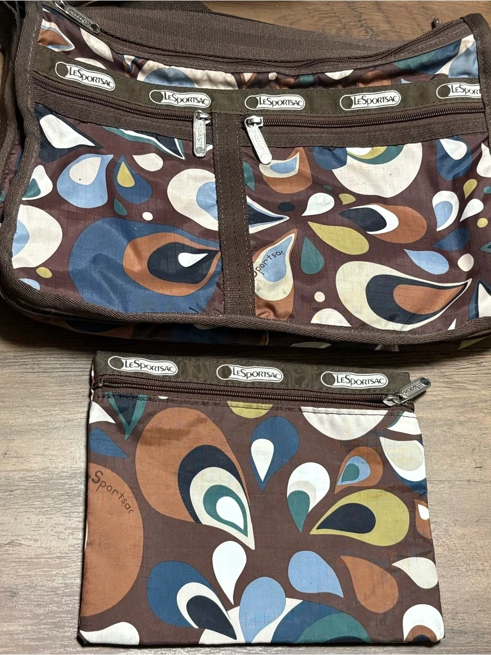 LeSportsac Brown Multicolor Paisley Print Crossbody & Matching Cosmetics Bag